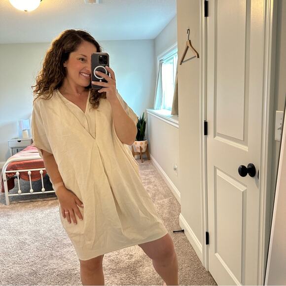 HATCH Cream Linen Blend Mini Dress One Size - Picture 6 of 14